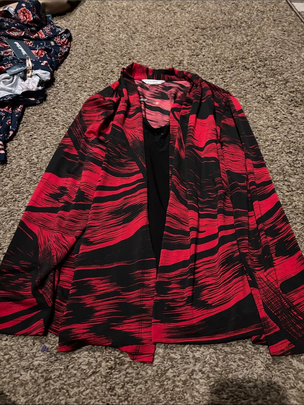 Allison Daley Red and Black Open Front Blouse